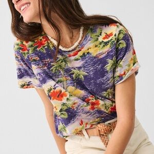 Faherty Sunwashed Crewneck Tropical Print Vacation Short Sleeve Cotton Tee Small